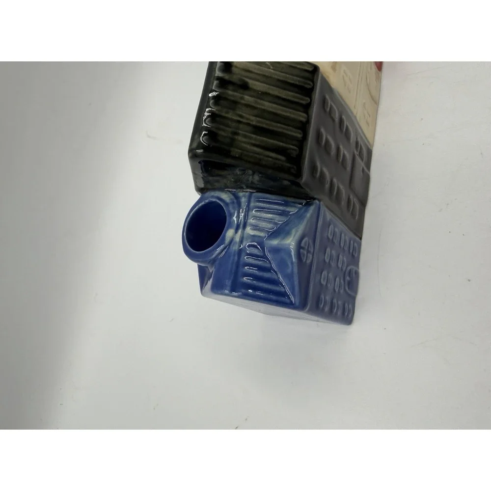 NWT Re White Blue Ceramic Candle Holder Row of Houses 9